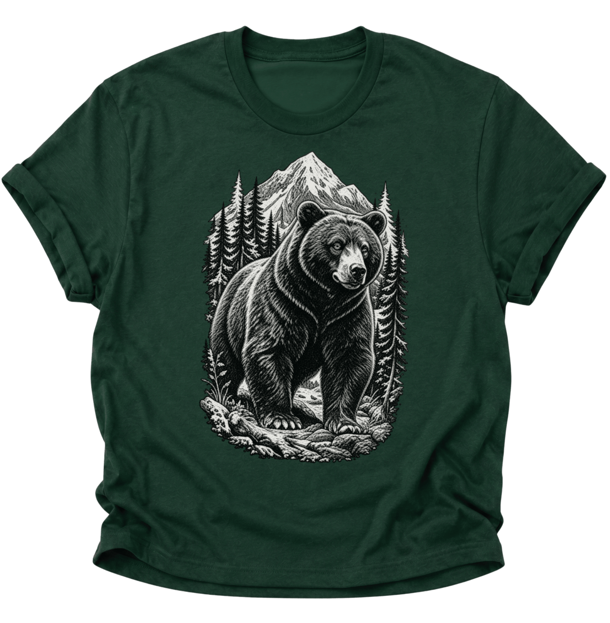 Bär in den Bergen Unisex T-Shirt Forest Green - PINE & RIVER