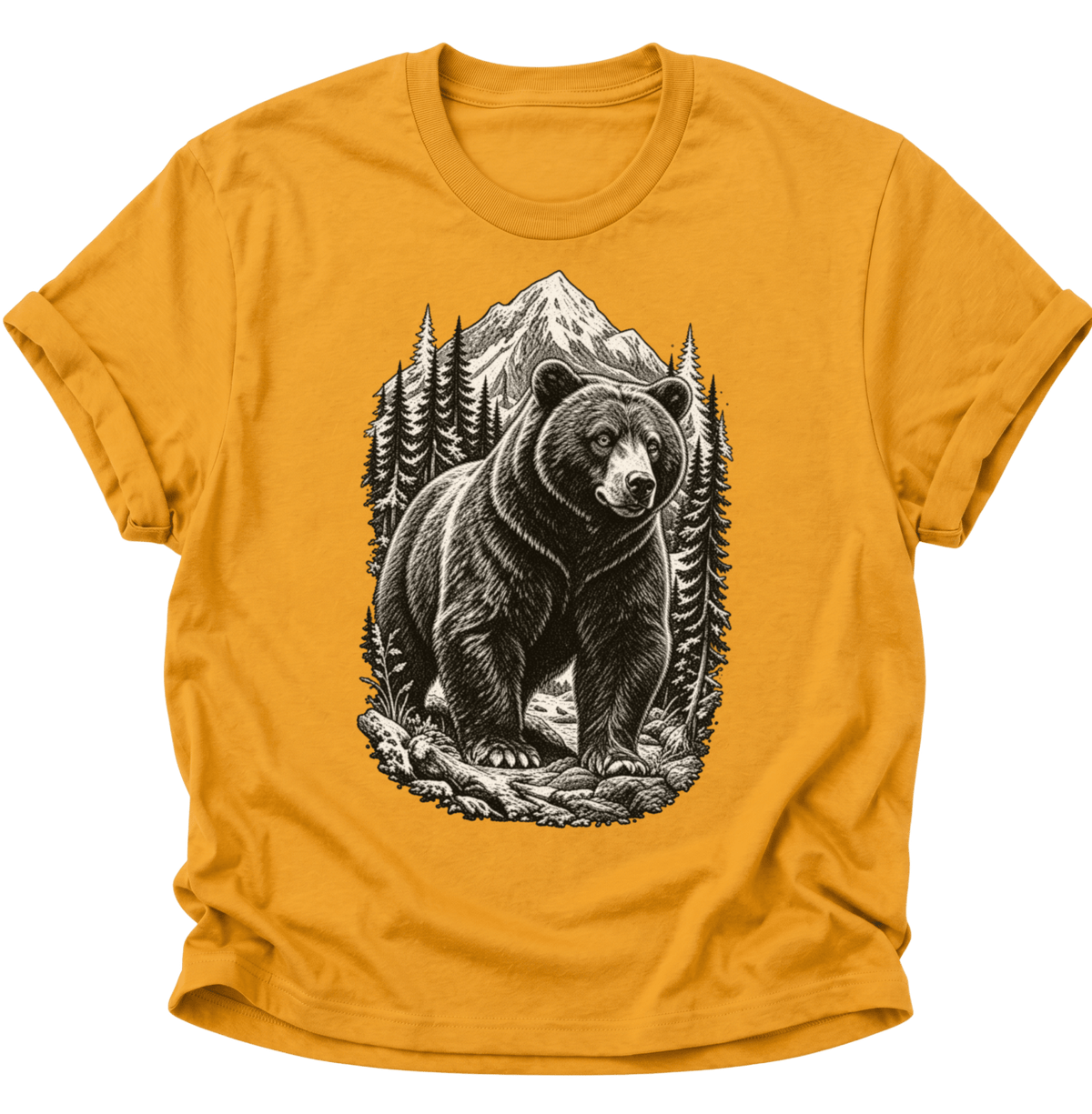 Bär in den Bergen Unisex T-Shirt Gelb - PINE & RIVER