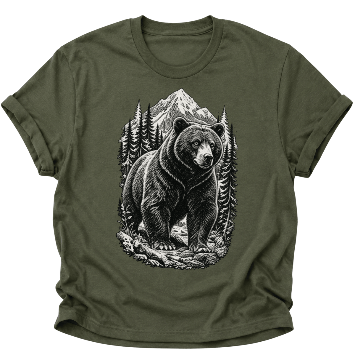 Bär in den Bergen Unisex T-Shirt Military Green - PINE & RIVER