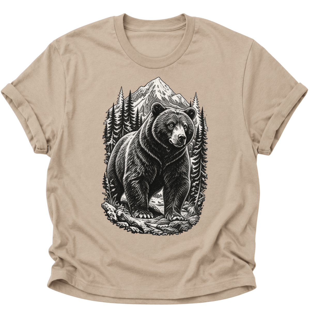 Bär in den Bergen Unisex T-Shirt Sand - PINE & RIVER