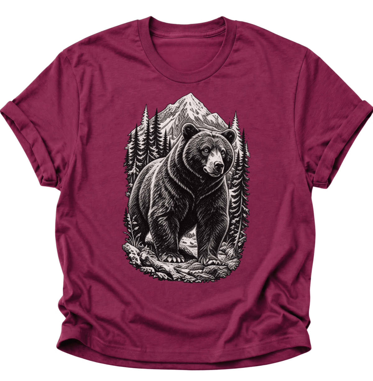 Bär in den Bergen Unisex T-Shirt Cardinal Red - PINE & RIVER
