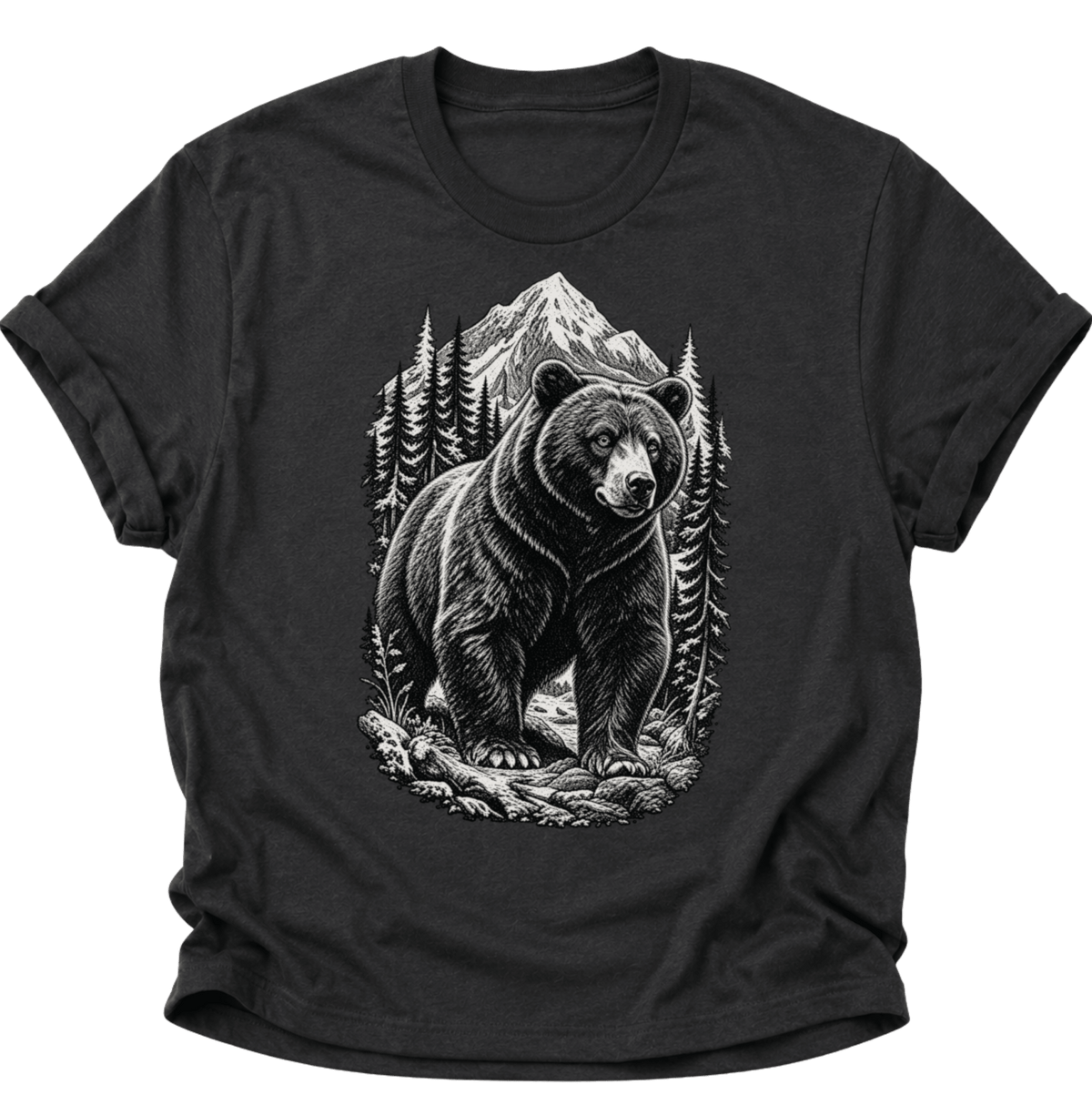 Bär in den Bergen Unisex T-Shirt Schwarz - PINE & RIVER