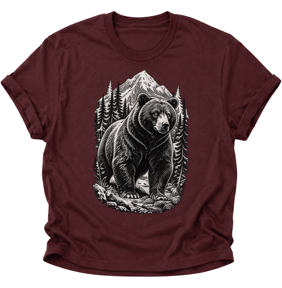 Bär in den Bergen Unisex T-Shirt Maroon - PINE & RIVER