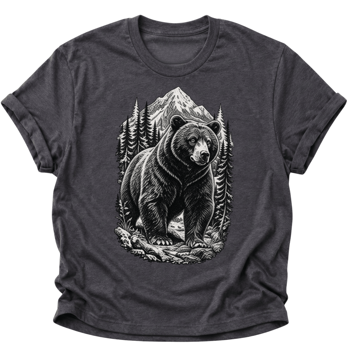 Bär in den Bergen Unisex T-Shirt Dark Heather - PINE & RIVER