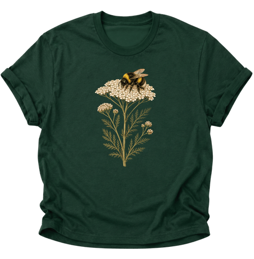 Biene mit Schafgarbe Unisex T-Shirt Forest Green - PINE & RIVER