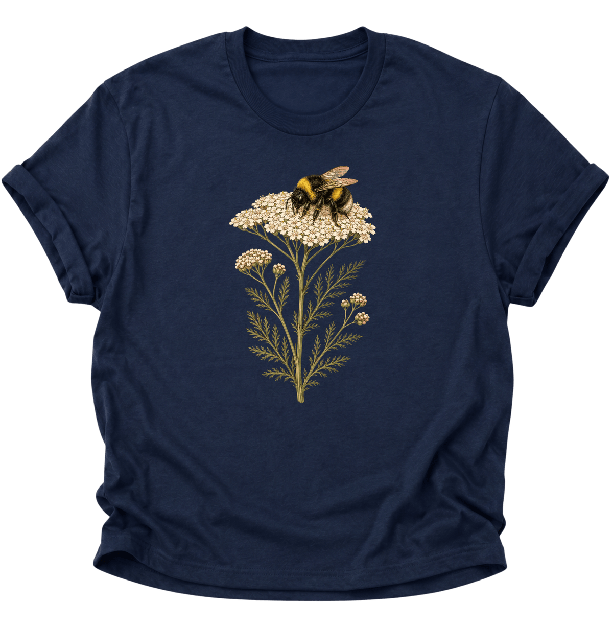 Biene mit Schafgarbe Unisex T-Shirt Navy Blue - PINE & RIVER