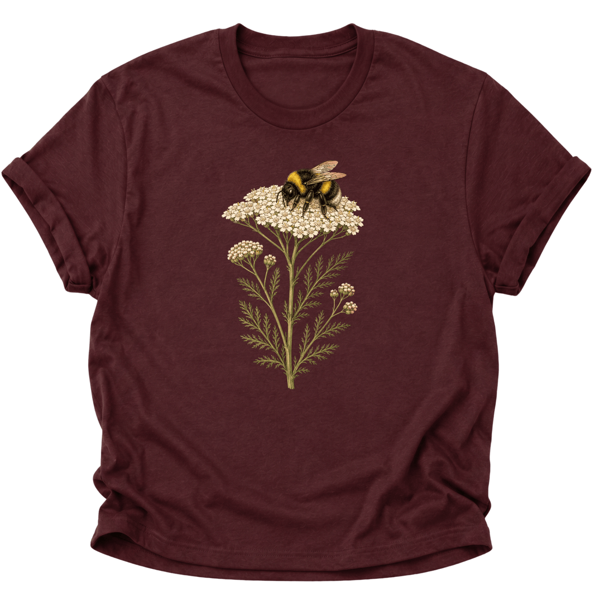 Biene mit Schafgarbe Unisex T-Shirt Maroon - PINE & RIVER