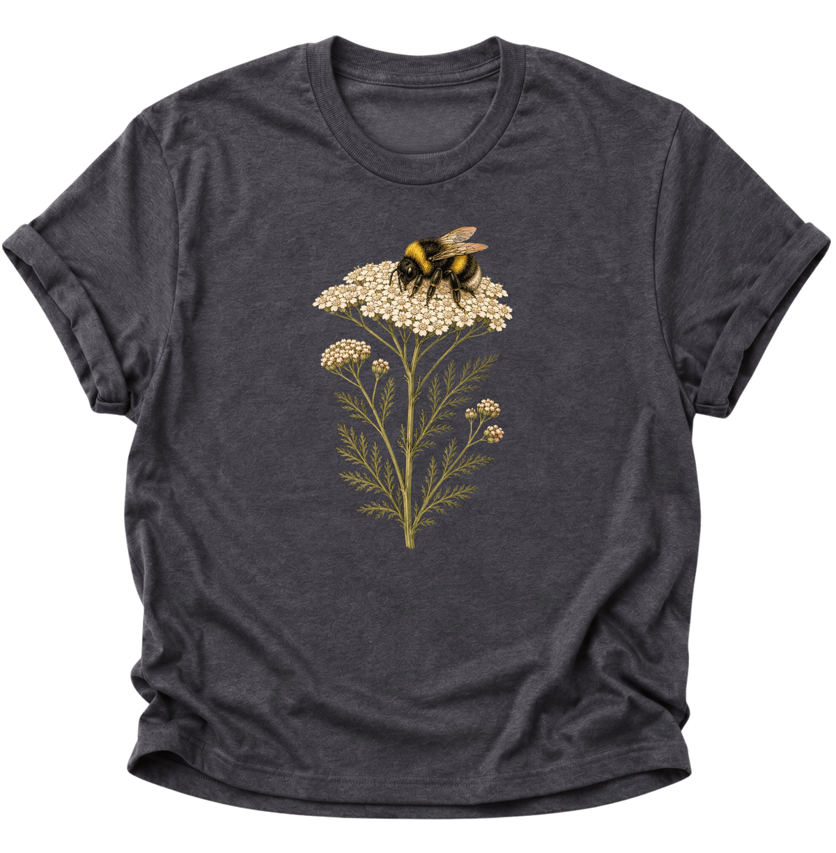 Biene mit Schafgarbe Unisex T-Shirt Dark Heather - PINE & RIVER