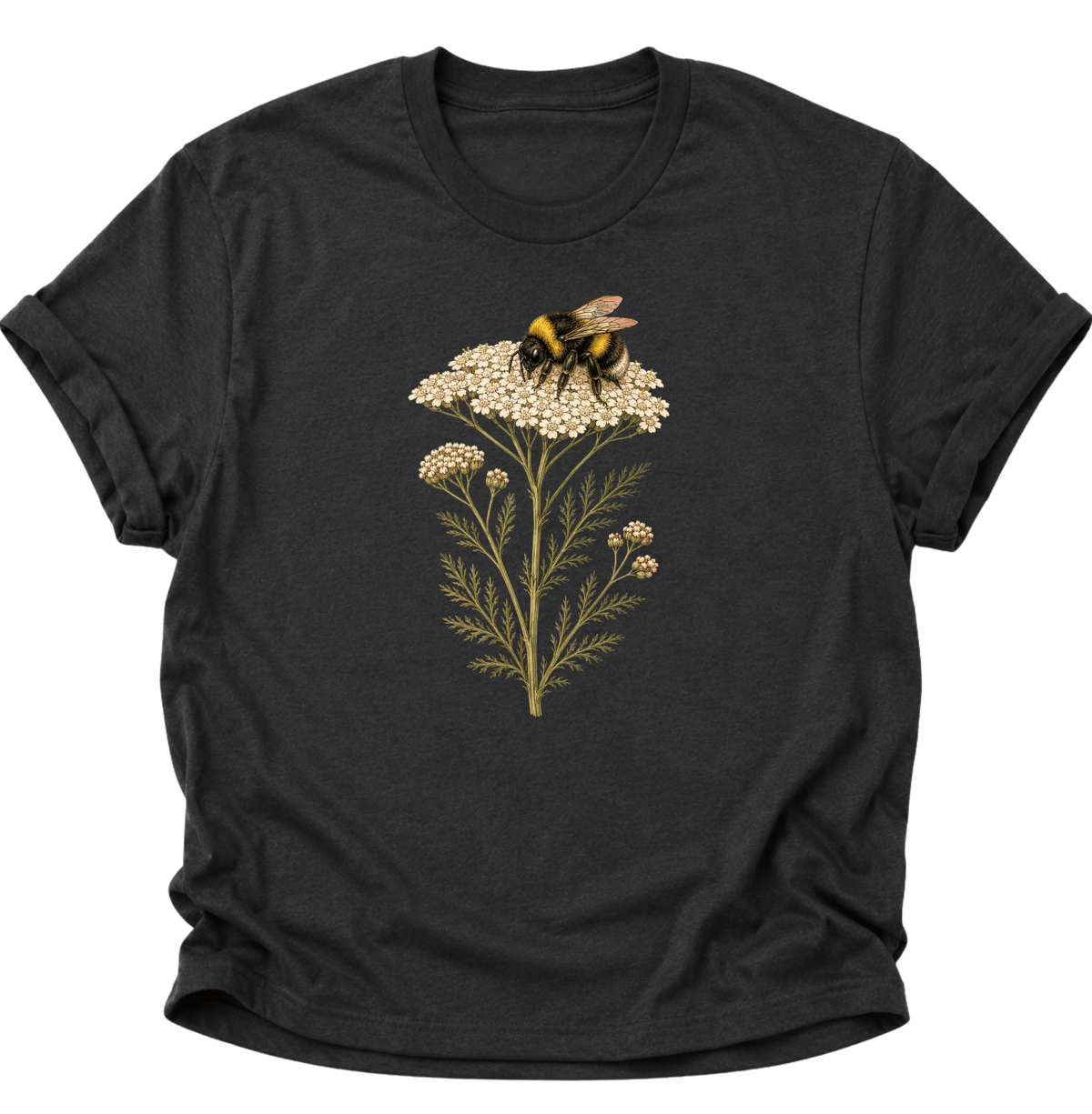 Biene mit Schafgarbe Unisex T-Shirt Schwarz - PINE & RIVER