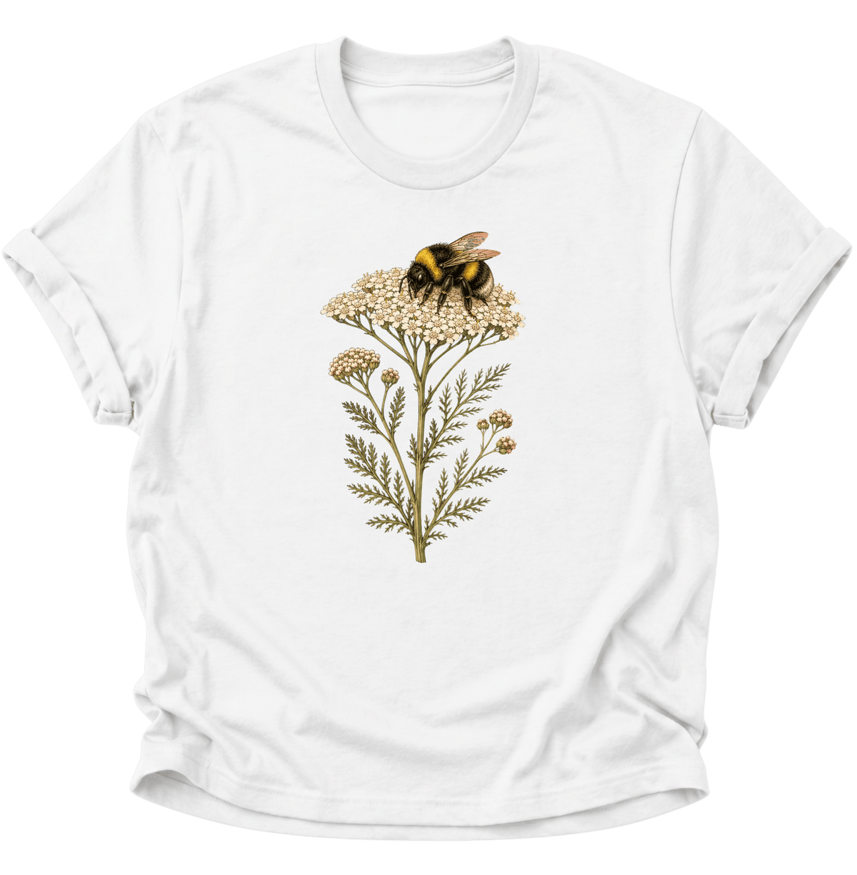 Biene mit Schafgarbe Unisex T-Shirt Weiß - PINE & RIVER