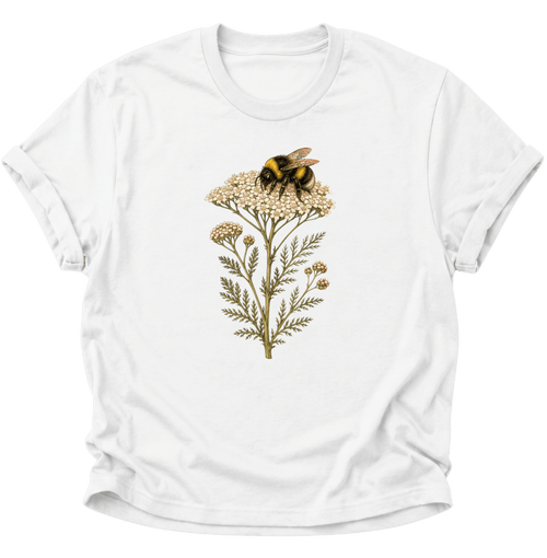Biene mit Schafgarbe Unisex T-Shirt Weiß - PINE & RIVER