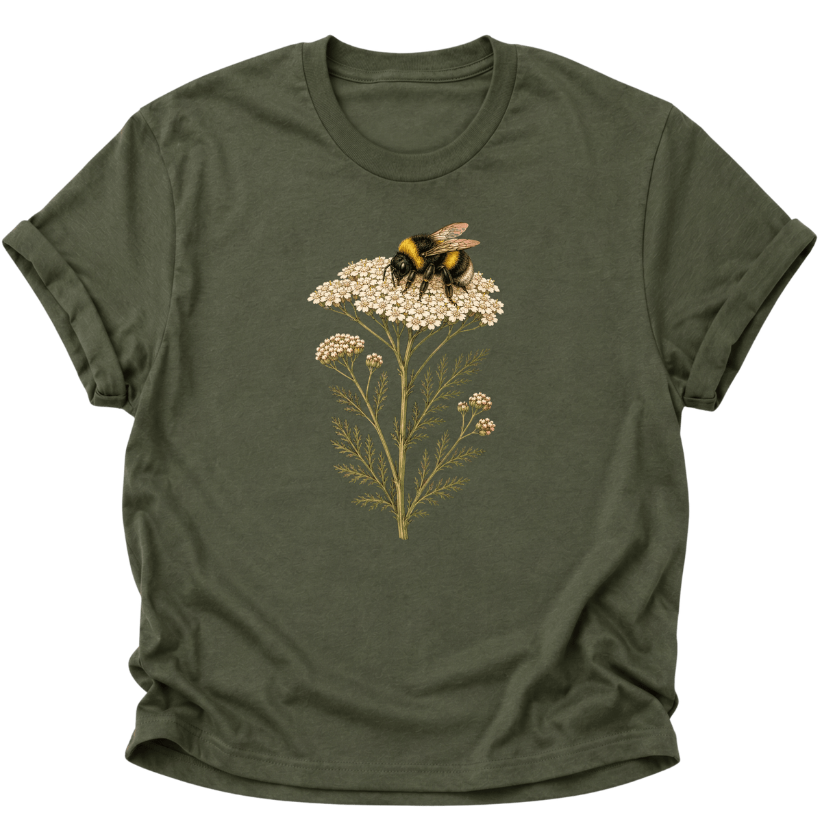 Biene mit Schafgarbe Unisex T-Shirt Military Green - PINE & RIVER