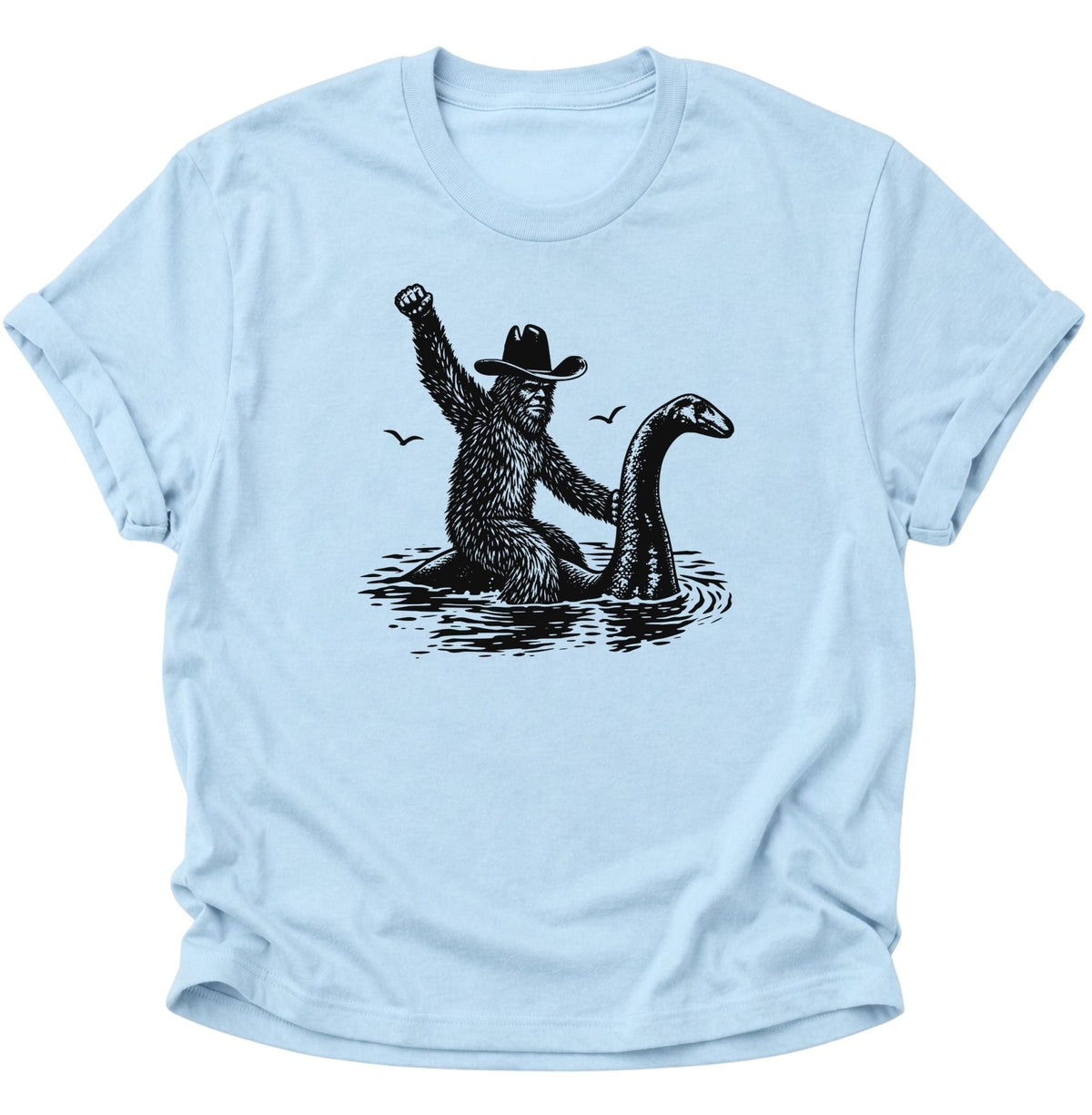 Bigfoot reitet Nessie Unisex T-Shirt Light Blue - PINE & RIVER