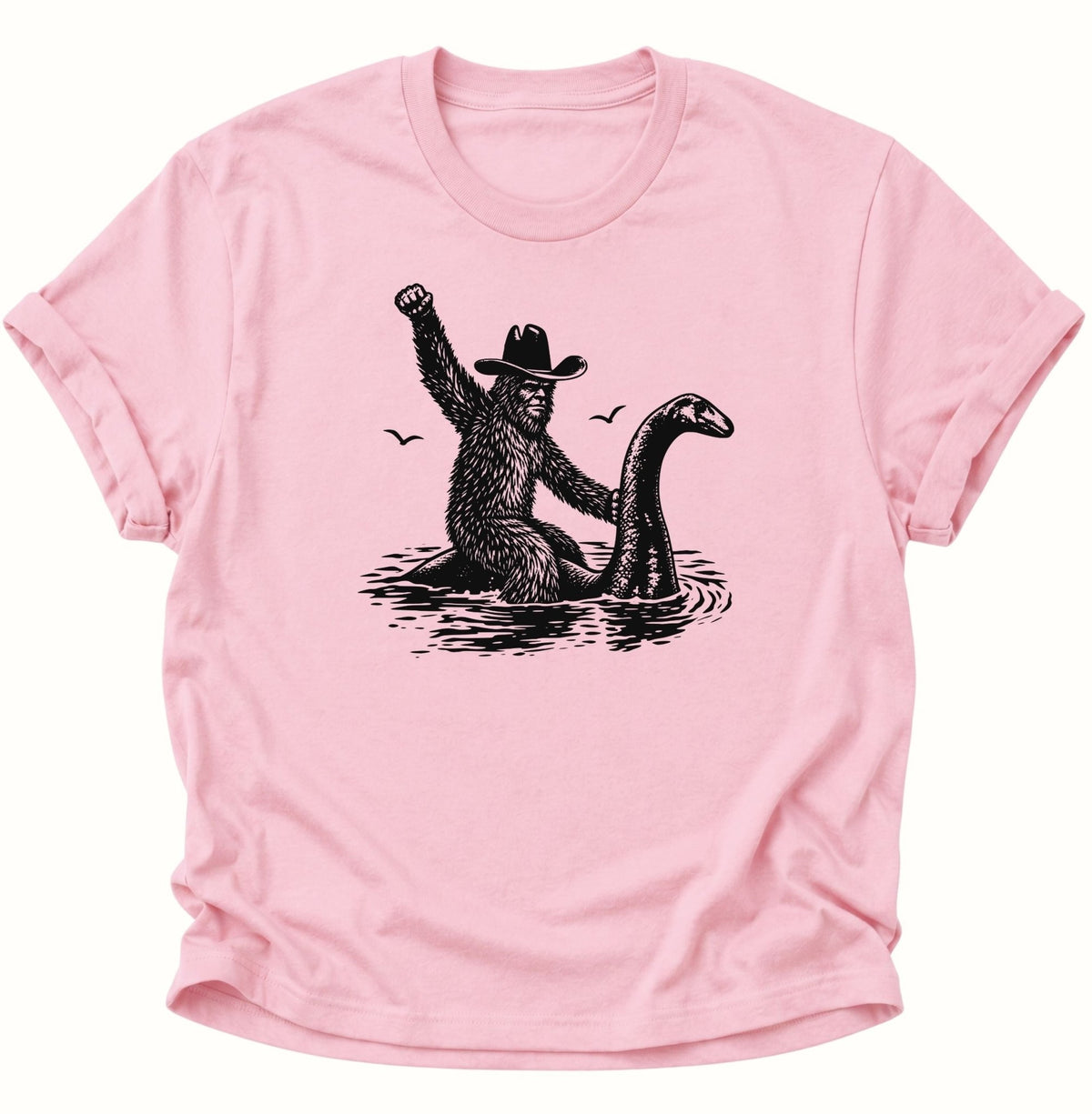 Bigfoot reitet Nessie Unisex T-Shirt Light Pink - PINE & RIVER
