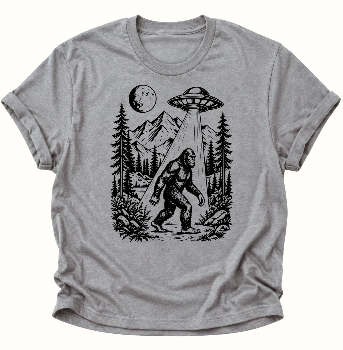 Bigfoot UFO Sasquatch Unisex T-Shirt Sport Grey - PINE & RIVER