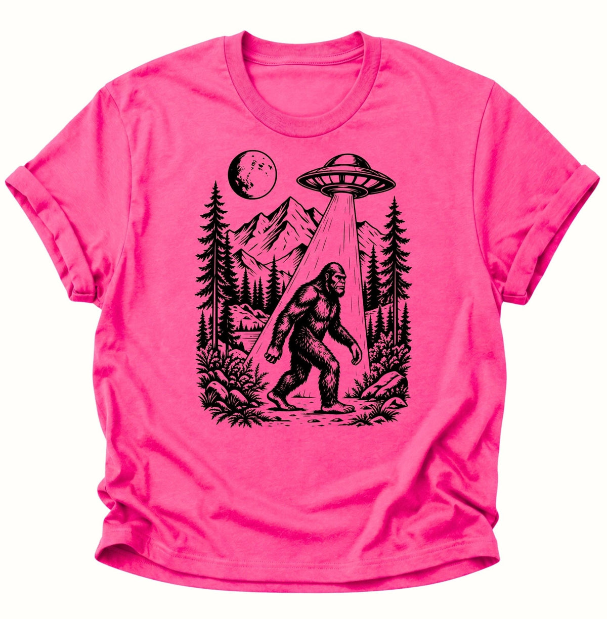 Bigfoot UFO Sasquatch Unisex T-Shirt Heliconia - PINE & RIVER