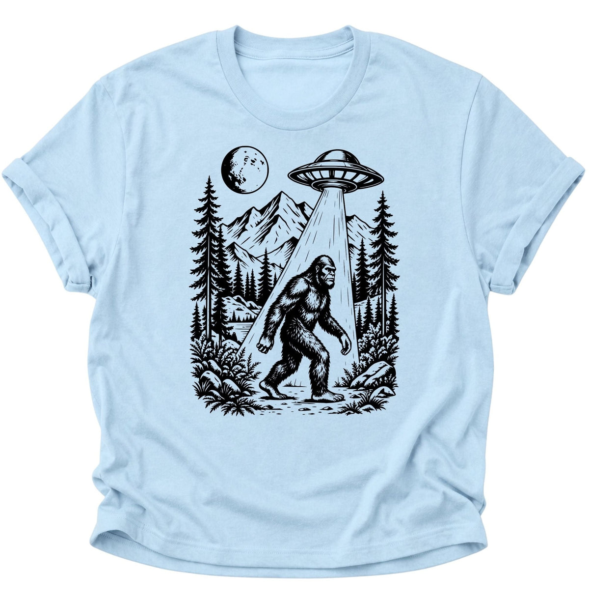 Bigfoot UFO Sasquatch Unisex T-Shirt Light Blue - PINE & RIVER