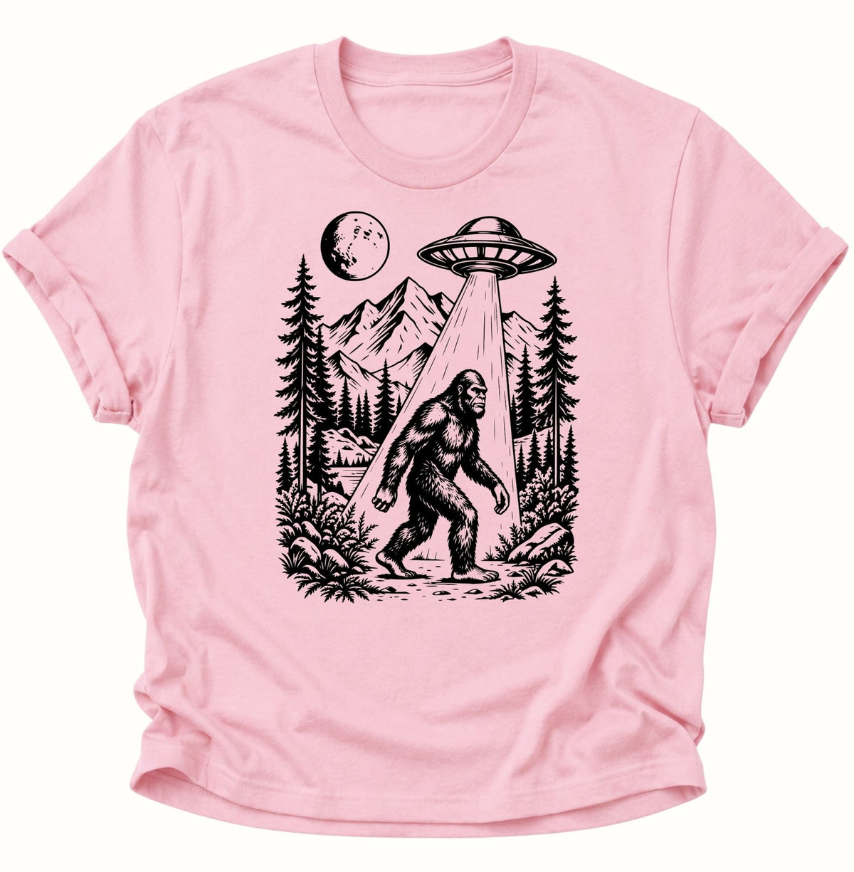 Bigfoot UFO Sasquatch Unisex T-Shirt Light Pink - PINE & RIVER