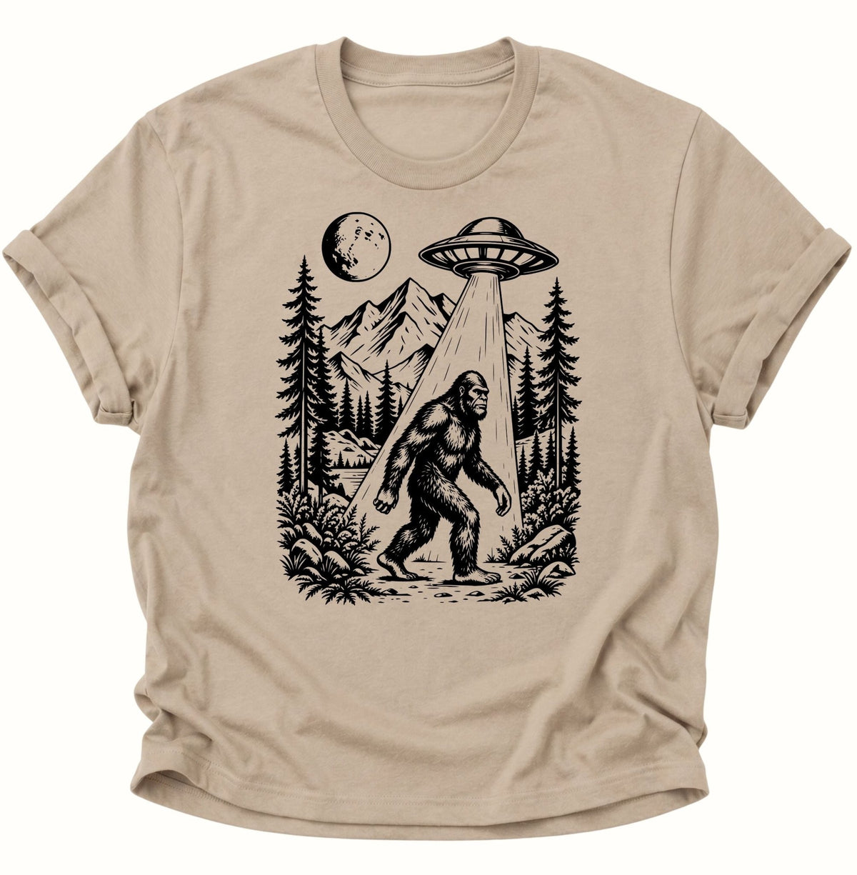 Bigfoot UFO Sasquatch Unisex T-Shirt Sand - PINE & RIVER