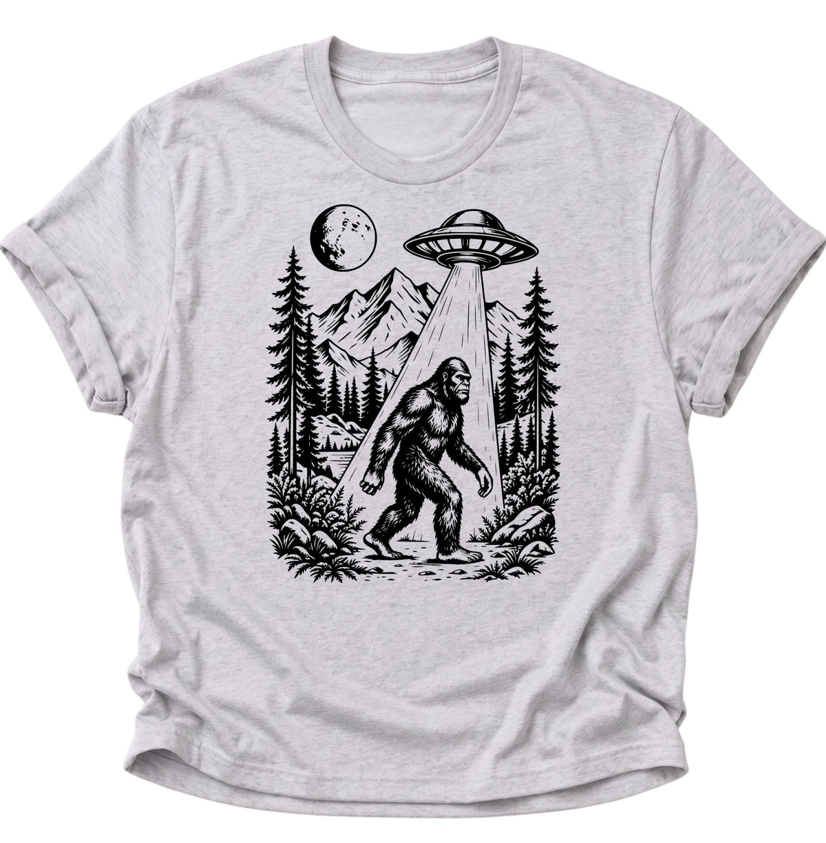 Bigfoot UFO Sasquatch Unisex T-Shirt Ash Grey - PINE & RIVER