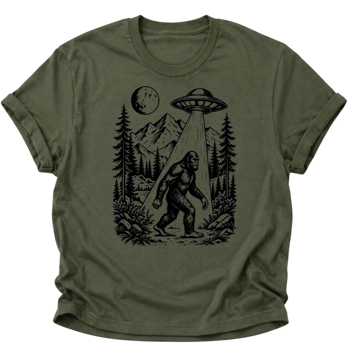 Bigfoot UFO Sasquatch Unisex T-Shirt Military Green - PINE & RIVER