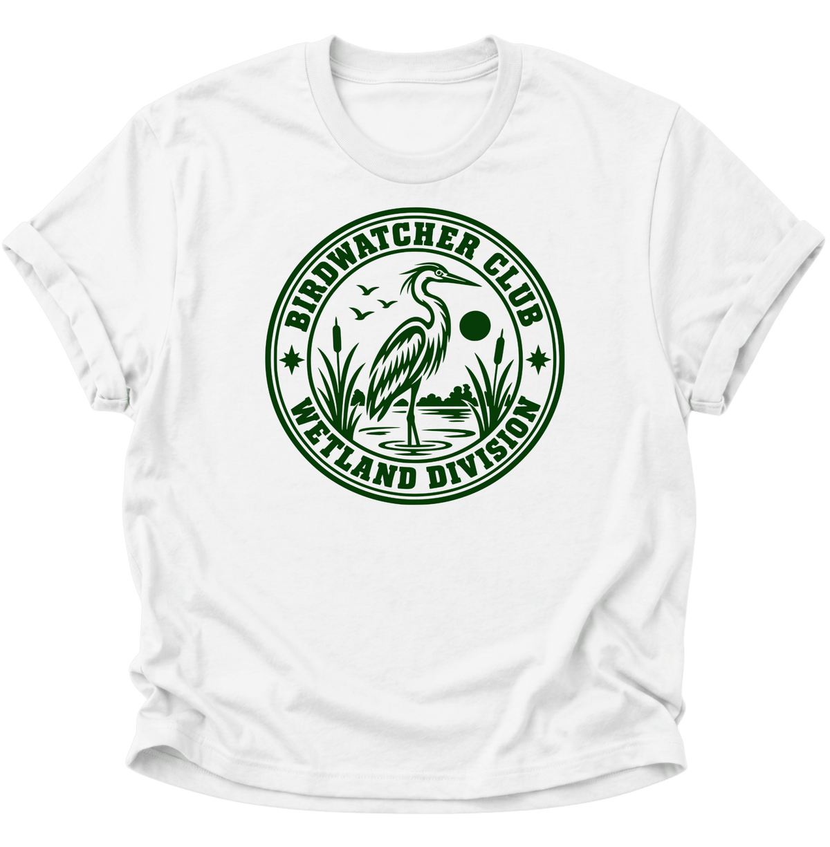 Birdwatcher Club Reiher Unisex T-Shirt Weiß - PINE & RIVER