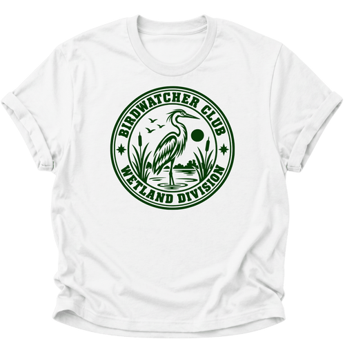 Birdwatcher Club Reiher Unisex T-Shirt Weiß - PINE & RIVER