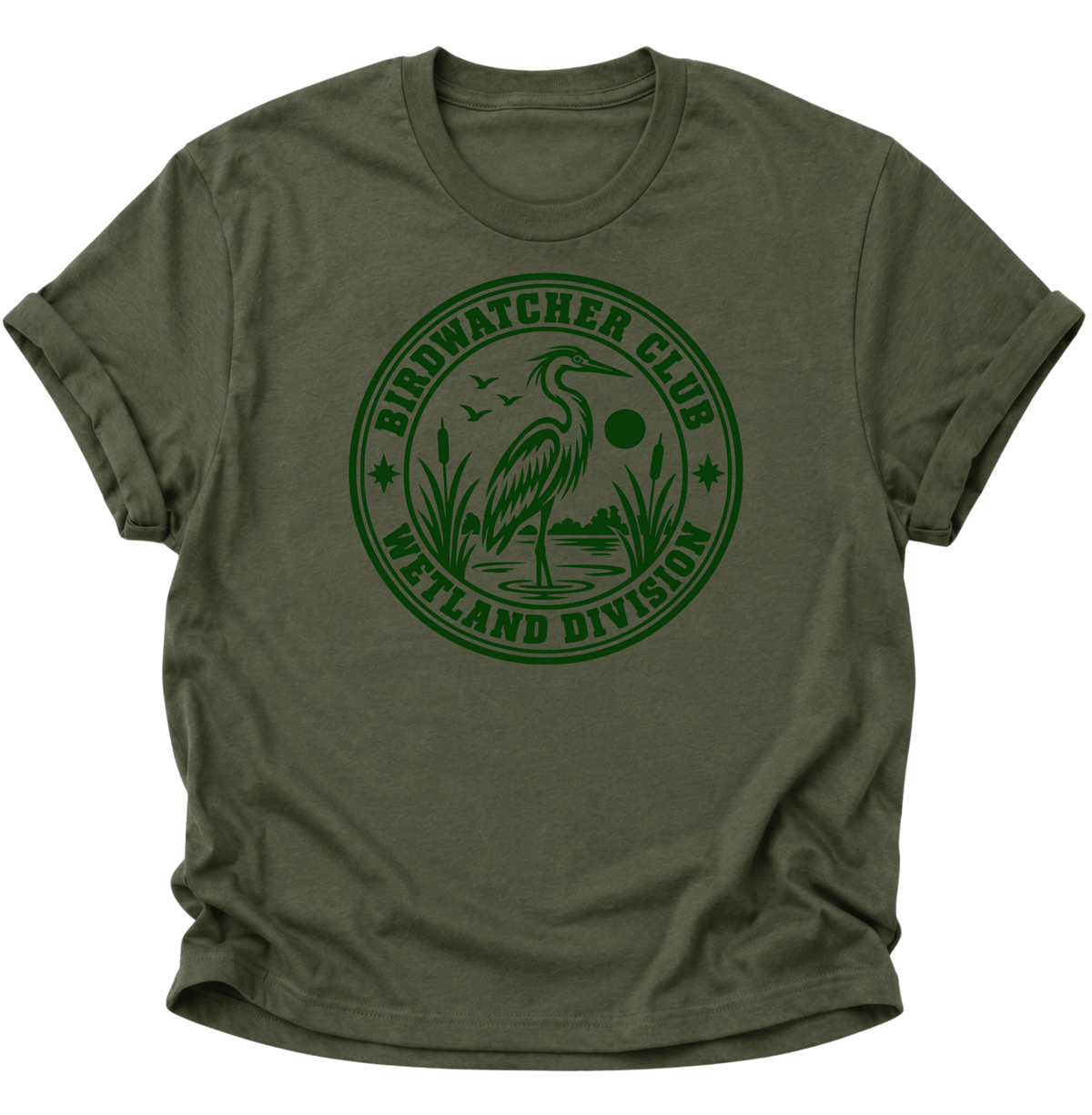 Birdwatcher Club Reiher Unisex T-Shirt Military Green - PINE & RIVER
