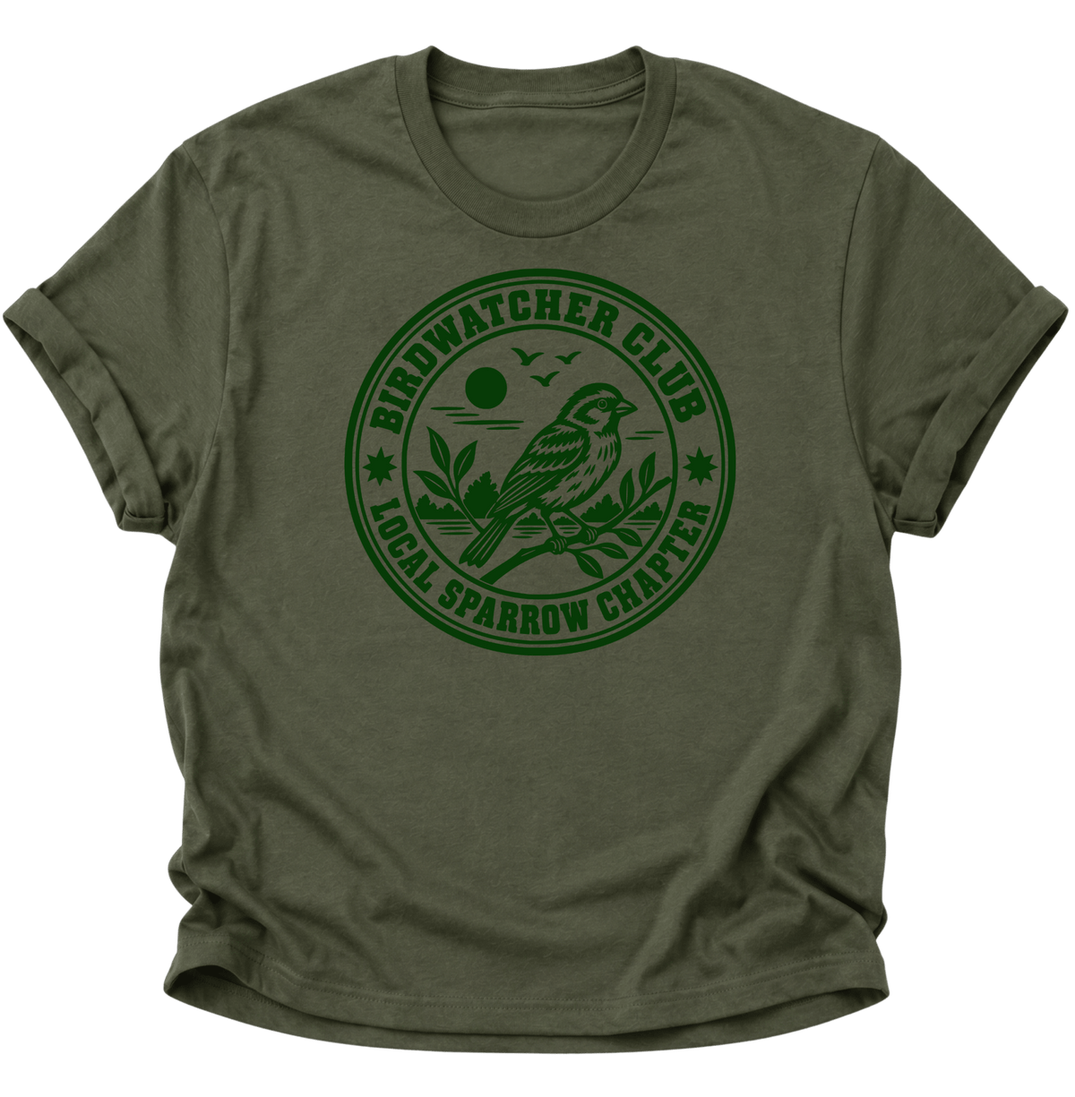 Birdwatcher Club Spatz Unisex T-Shirt Military Green - PINE & RIVER