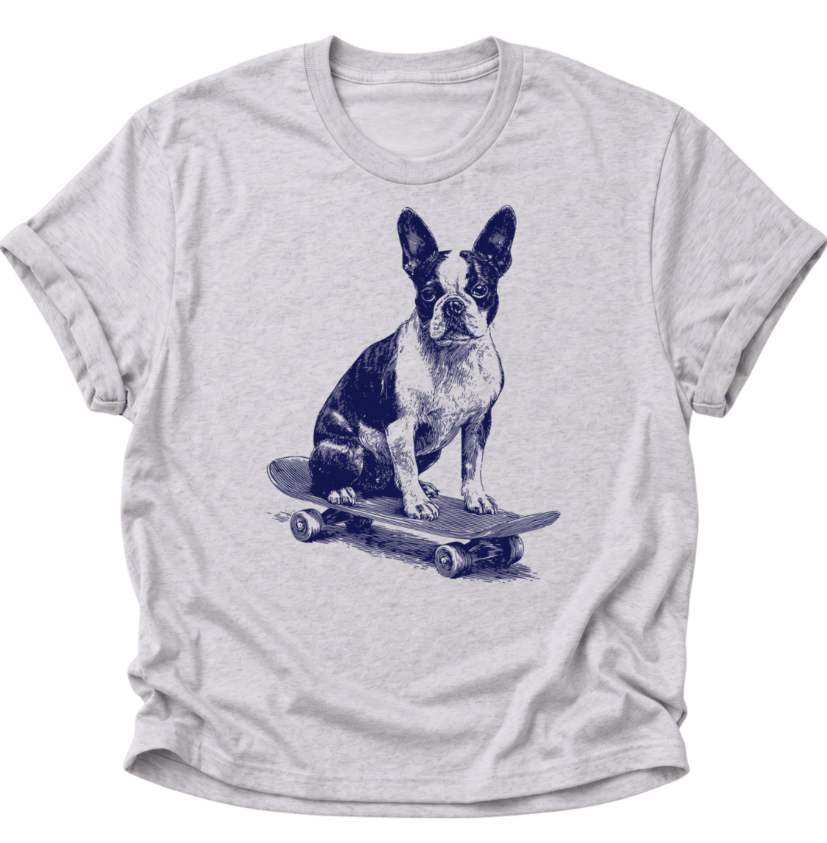Boston Terrier auf Skateboard Unisex T-Shirt Ash Grey - PINE & RIVER