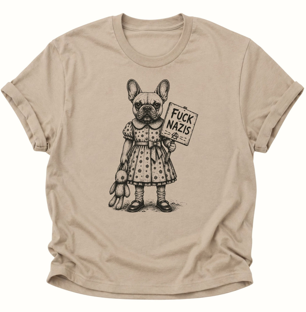Bulldogge gegen Rechts Unisex T-Shirt Sand - PINE & RIVER