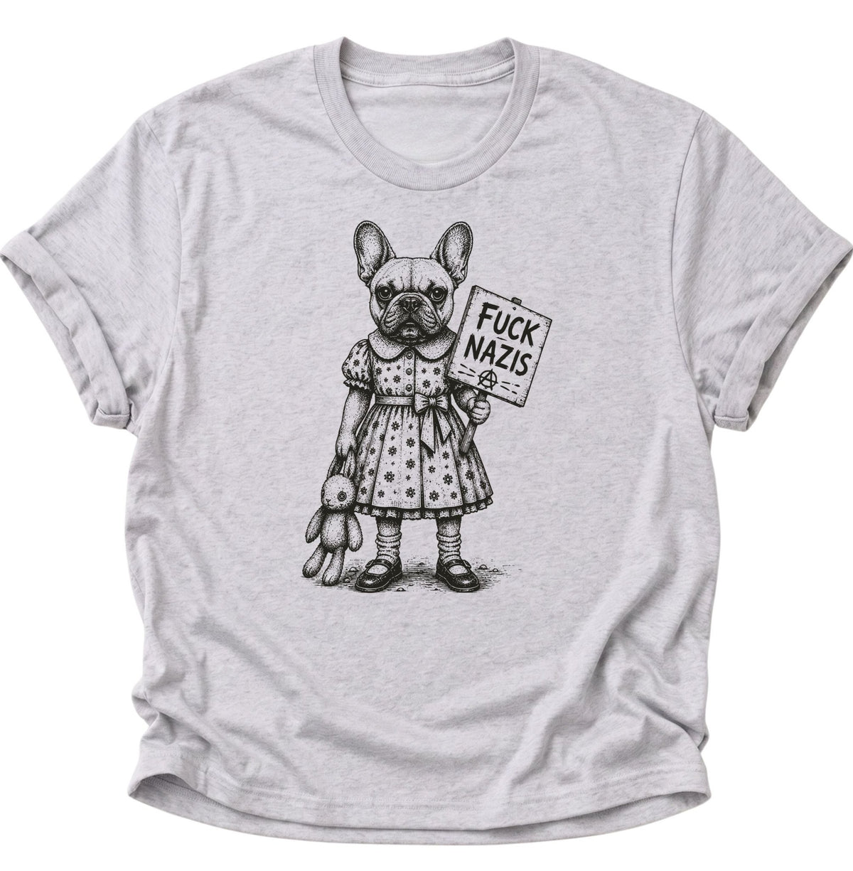 Bulldogge gegen Rechts Unisex T-Shirt Ash Grey - PINE & RIVER