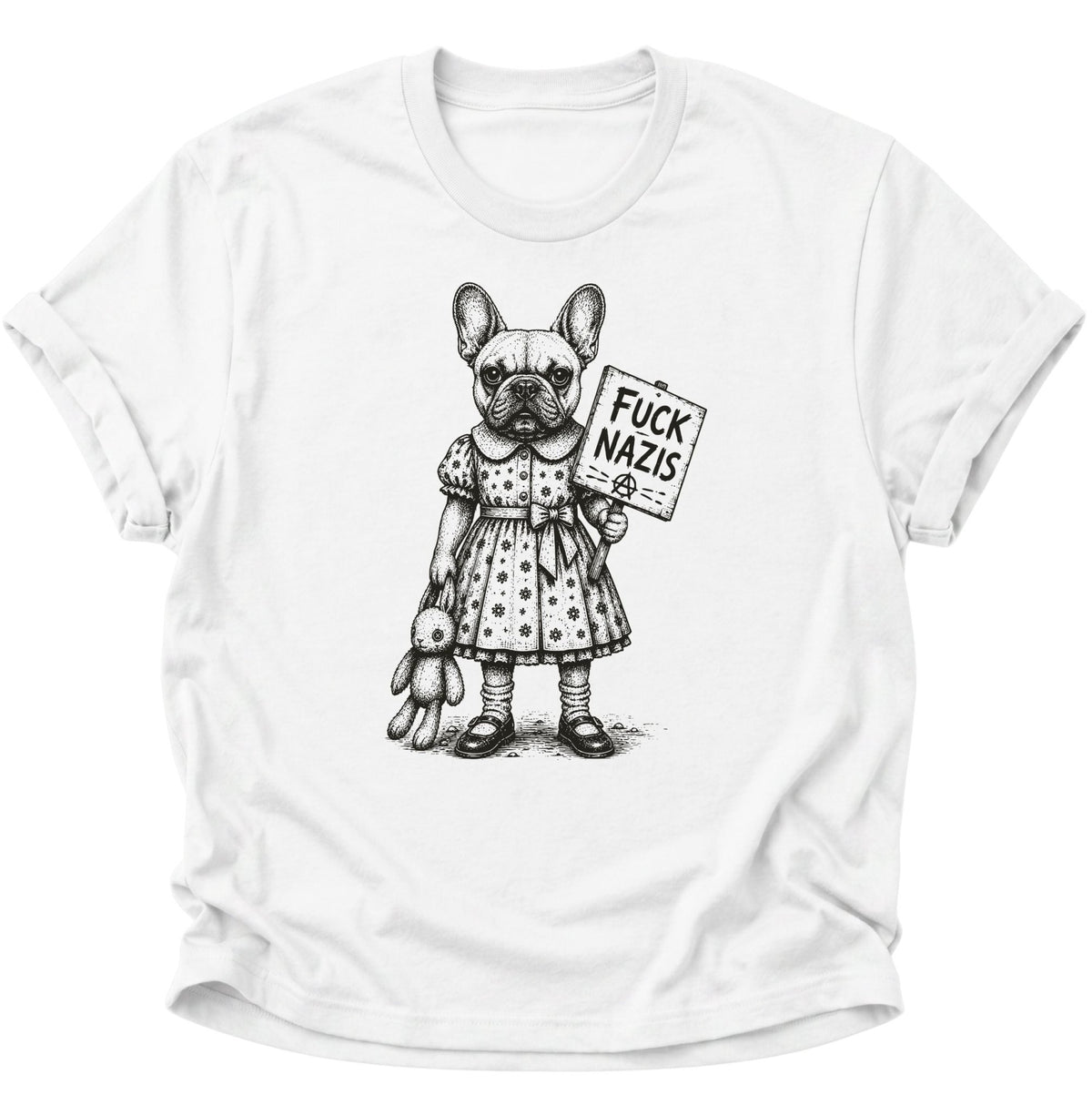 Bulldogge gegen Rechts Unisex T-Shirt Weiß - PINE & RIVER