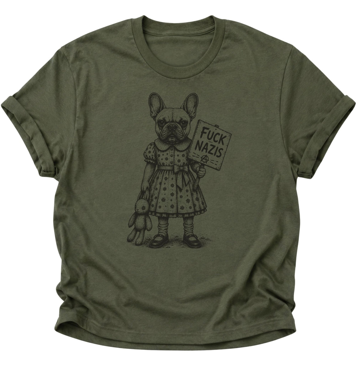 Bulldogge gegen Rechts Unisex T-Shirt Military Green - PINE & RIVER