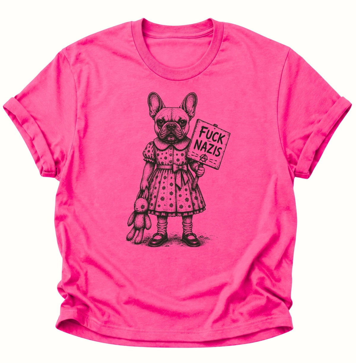 Bulldogge gegen Rechts Unisex T-Shirt Heliconia - PINE & RIVER
