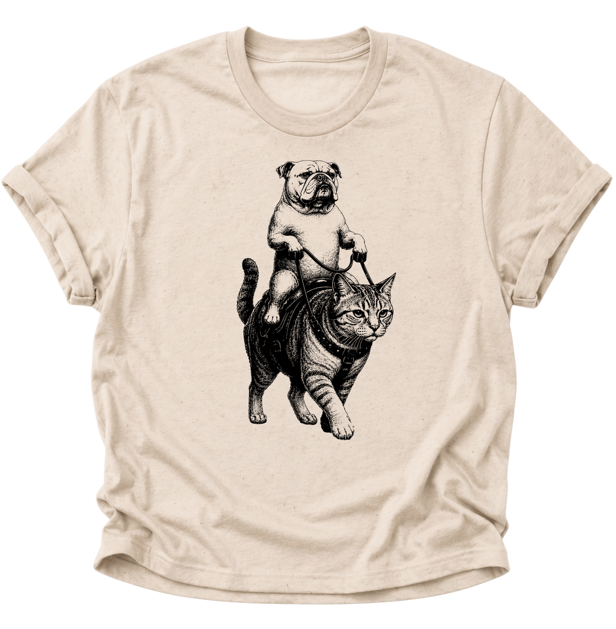 Bulldogge Reitet Katze Unisex T-Shirt Nature - PINE & RIVER