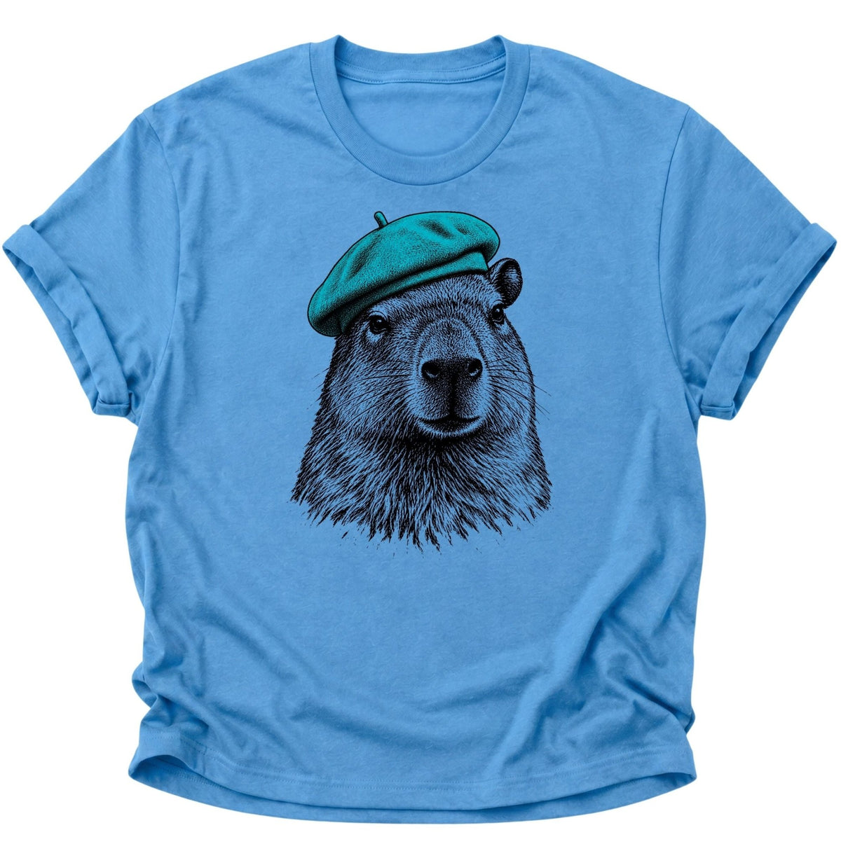 Capybara mit Baskenmütze Unisex T-Shirt Carolina Blue - PINE & RIVER
