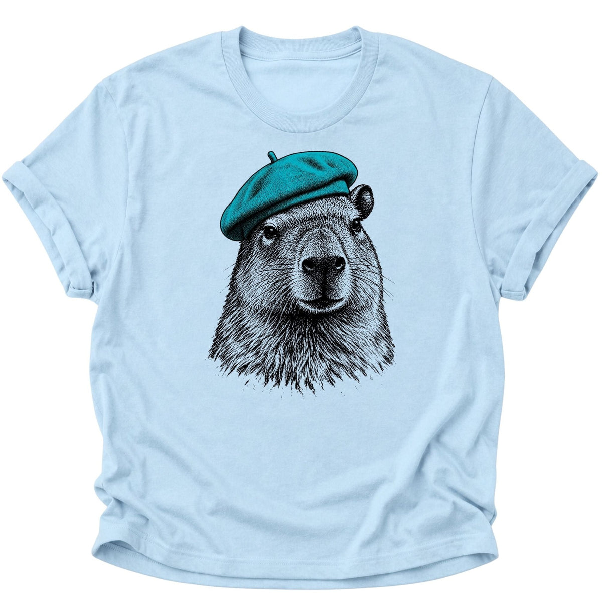 Capybara mit Baskenmütze Unisex T-Shirt Light Blue - PINE & RIVER