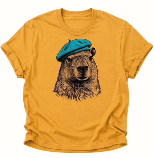 Capybara mit Baskenmütze Unisex T-Shirt Gelb - PINE & RIVER