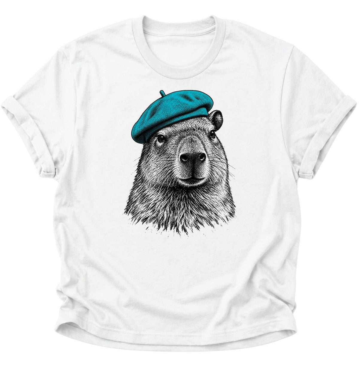 Capybara mit Baskenmütze Unisex T-Shirt Weiß - PINE & RIVER