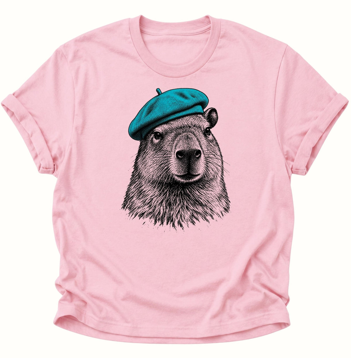Capybara mit Baskenmütze Unisex T-Shirt Light Pink - PINE & RIVER