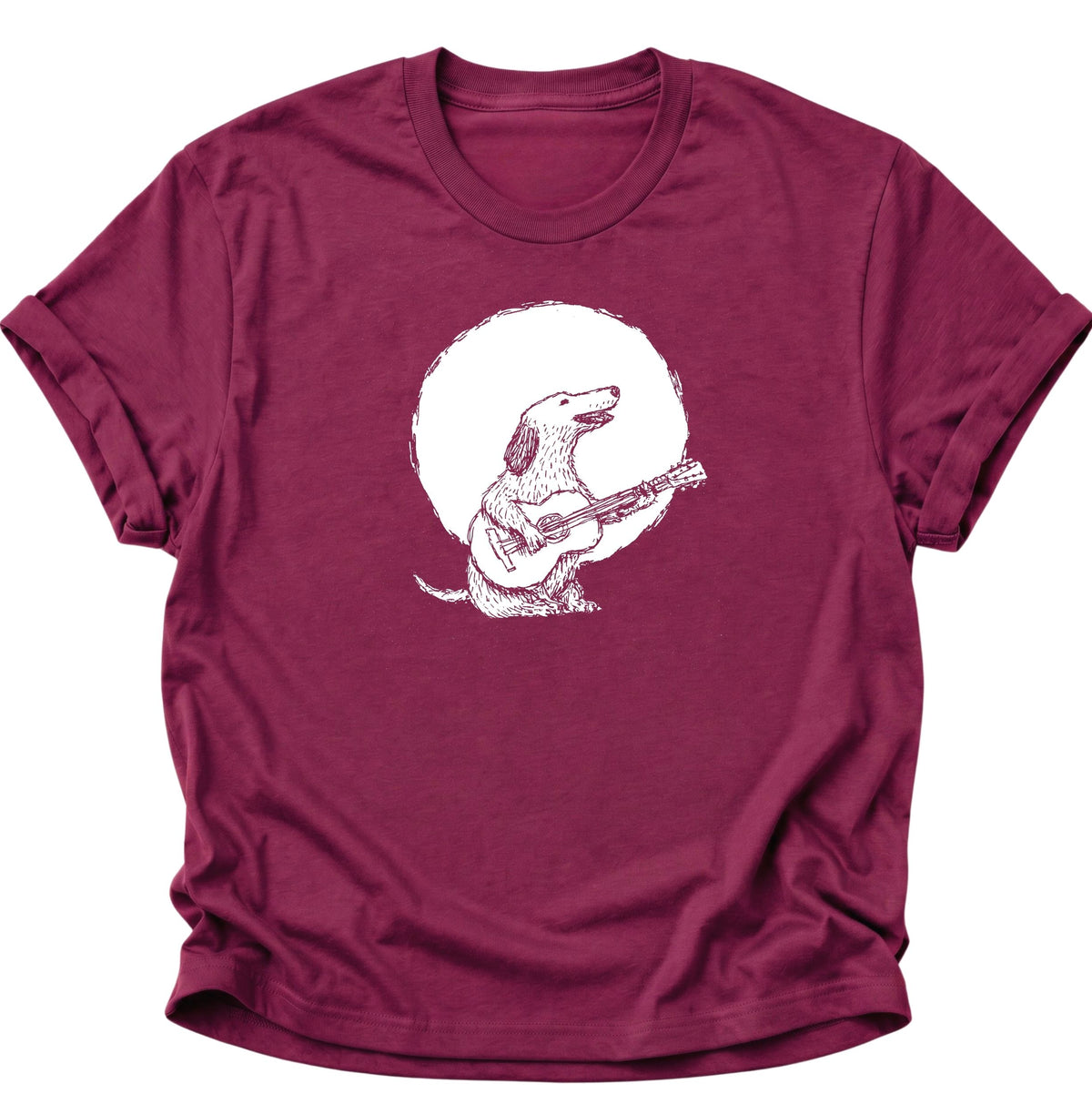 Gitarre spielender Hund im Mondschein Unisex T-Shirt Cardinal Red - PINE & RIVER