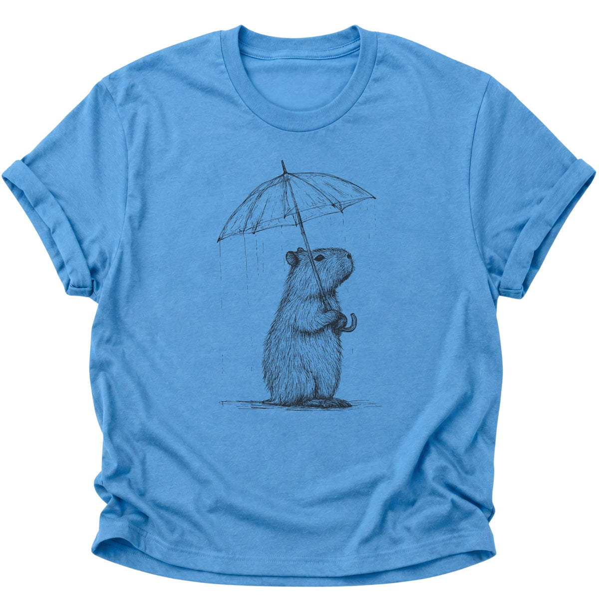 Capybara mit Regenschirm Unisex T-Shirt Carolina Blue - PINE & RIVER