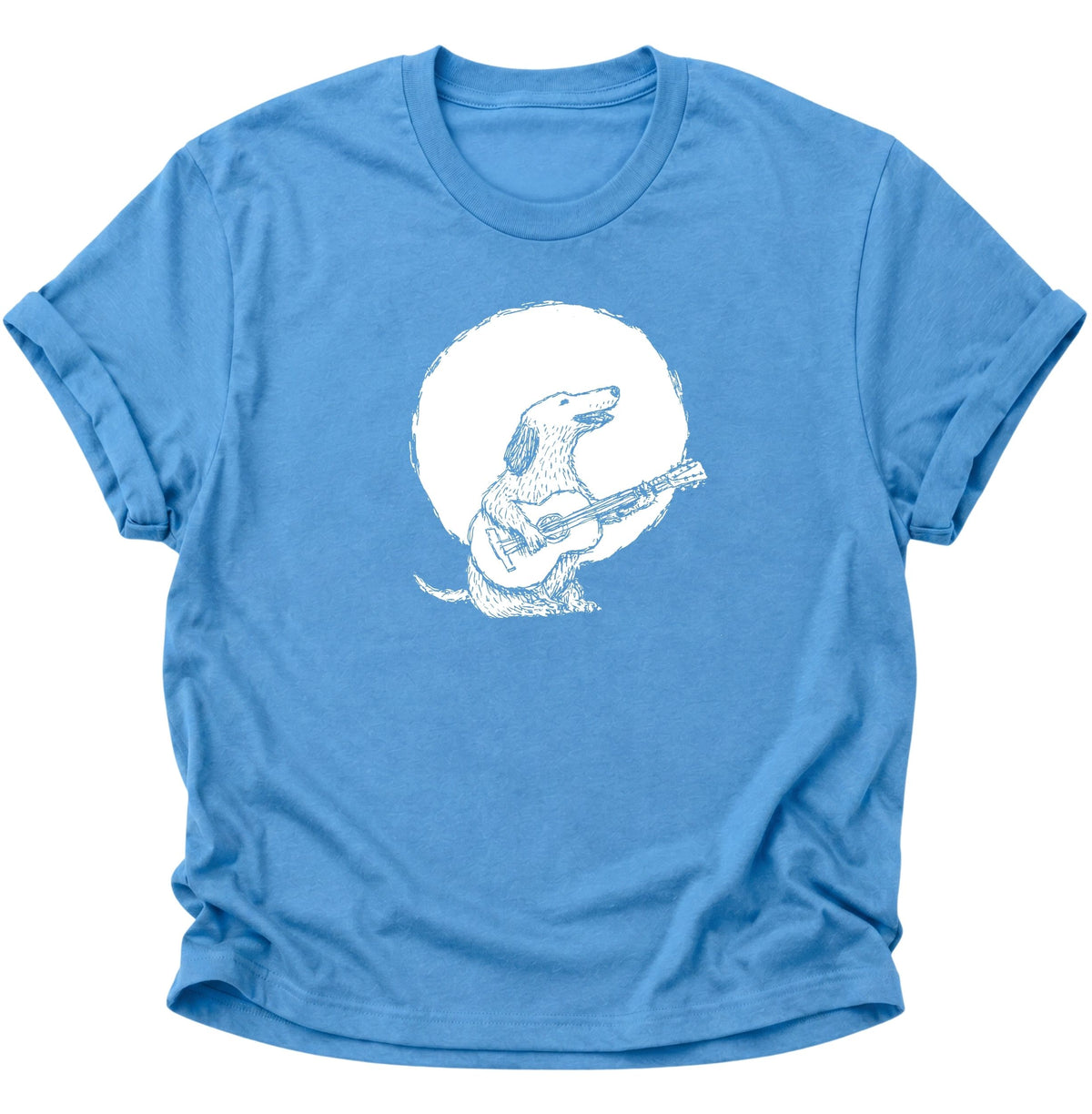 Gitarre spielender Hund im Mondschein Unisex T-Shirt Carolina Blue - PINE & RIVER