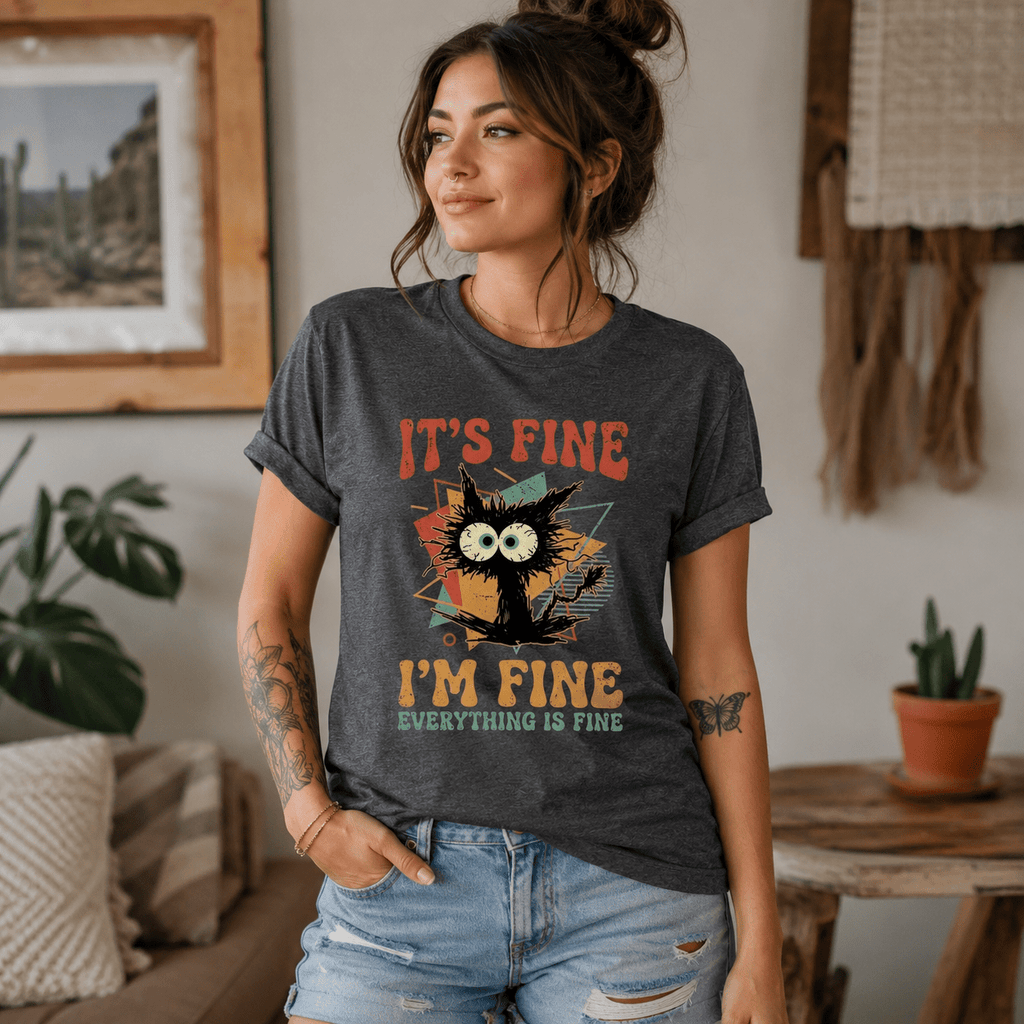 Chaotische Katze It's Fine Unisex T-Shirt Dark Heather - PINE & RIVER