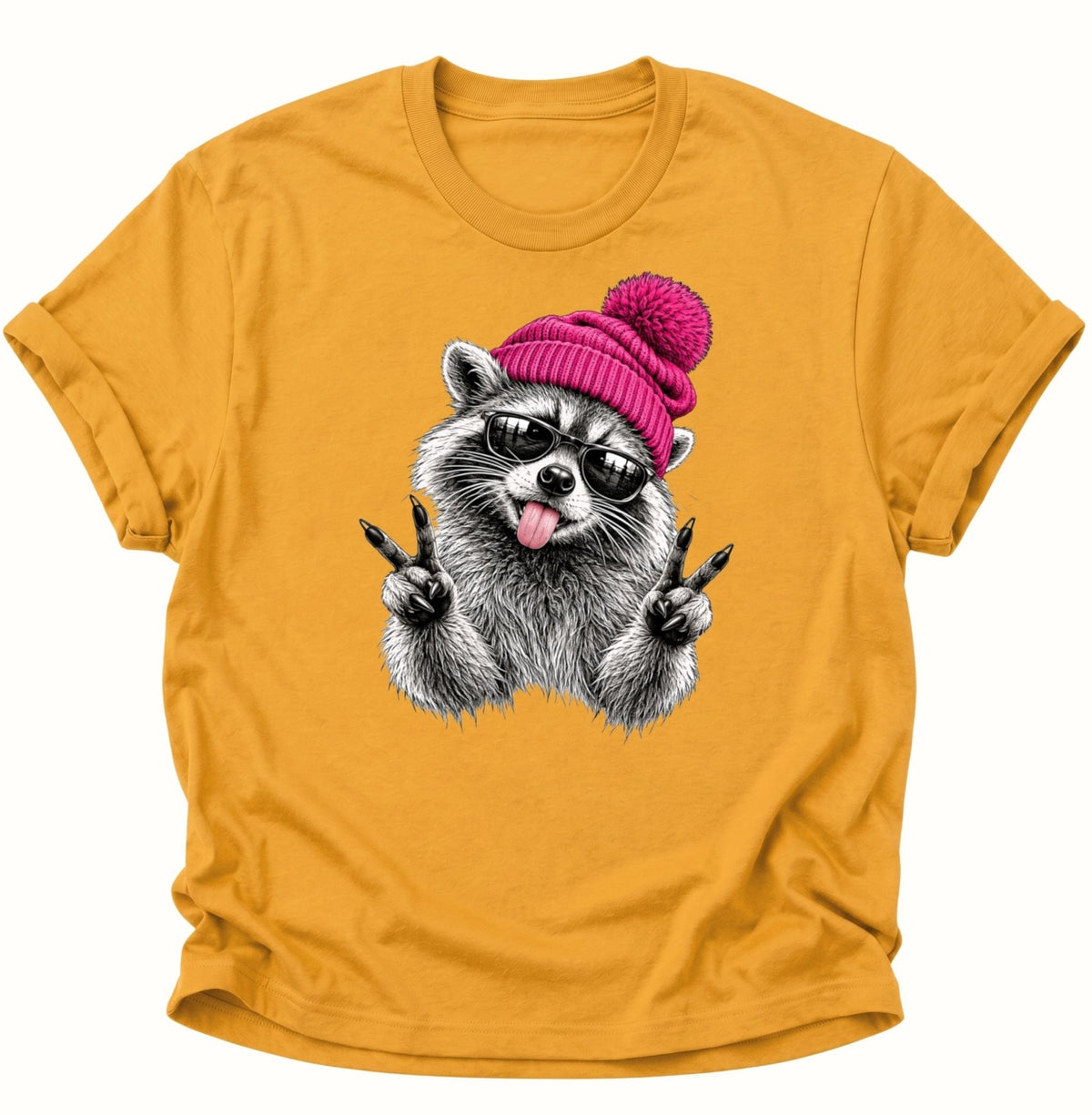 Cooler Waschbär mit Mütze und Sonnenbrille Unisex T-Shirt Gelb - PINE & RIVER