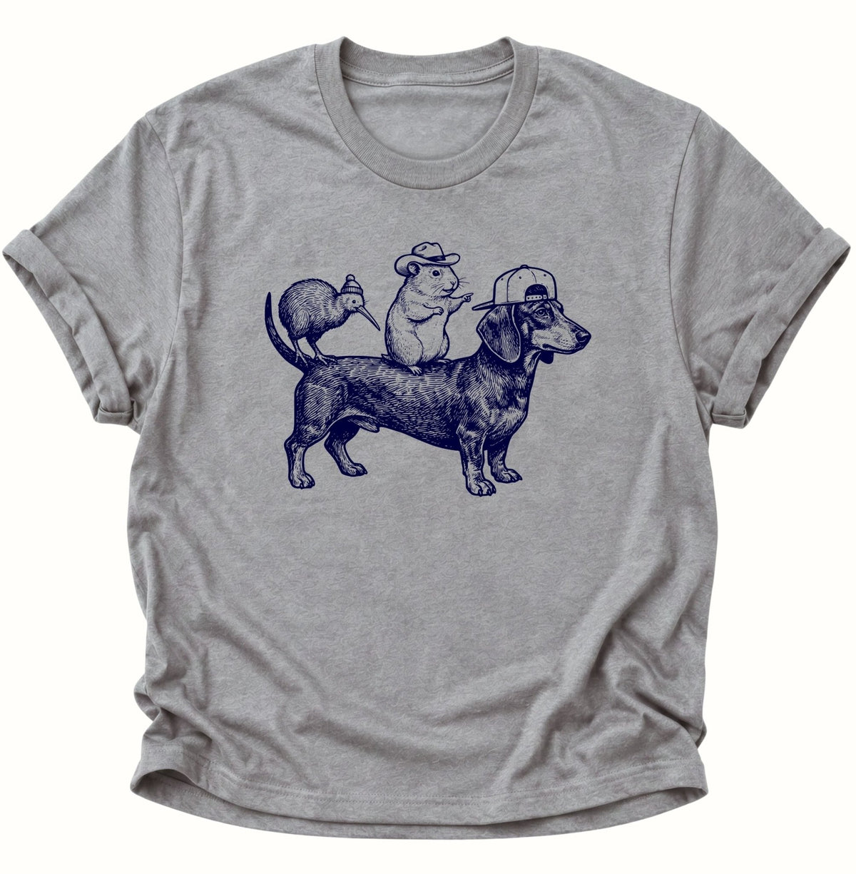 Dackel Gang mit Meerschweinchen & Kiwi Unisex T-Shirt Sport Grey - PINE & RIVER