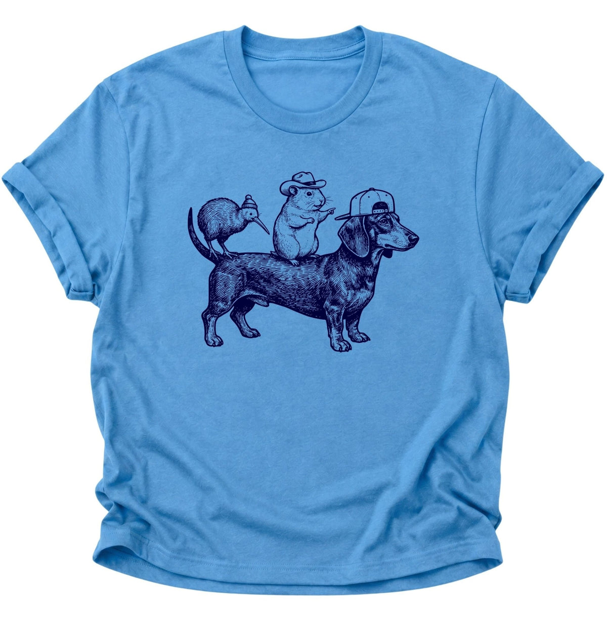 Dackel Gang mit Meerschweinchen & Kiwi Unisex T-Shirt Carolina Blue - PINE & RIVER