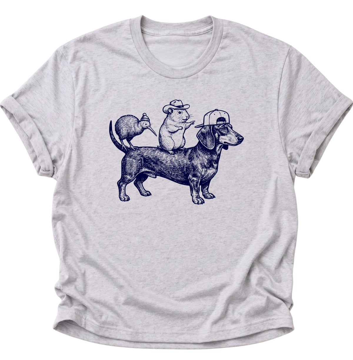 Dackel Gang mit Meerschweinchen & Kiwi Unisex T-Shirt Ash Grey - PINE & RIVER
