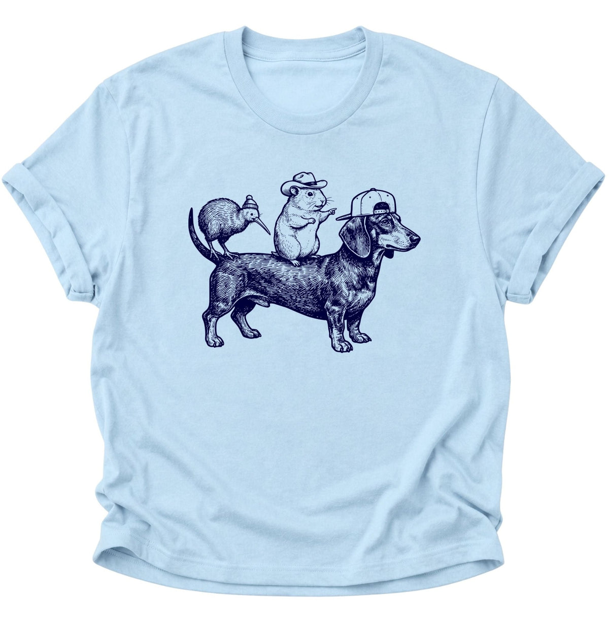 Dackel Gang mit Meerschweinchen & Kiwi Unisex T-Shirt Light Blue - PINE & RIVER